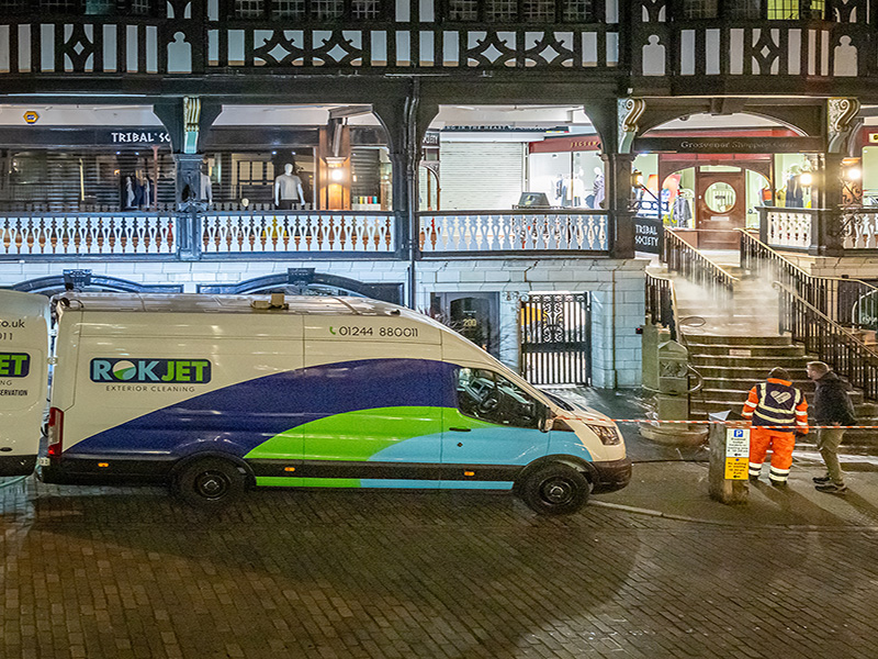 Jetwashing Bridge Street wide with van